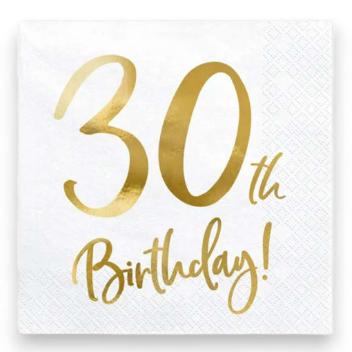 Picture of 30TH BIRTHDAY WHITE PAPER NAPKINS 33 X 33CM - 20 PACK